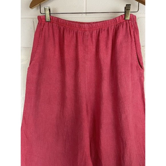 💥Vintage Willow 100% Linen Pants Women's Size Large Red Lagenlook Wide Leg Crop - Picture 2 of 12